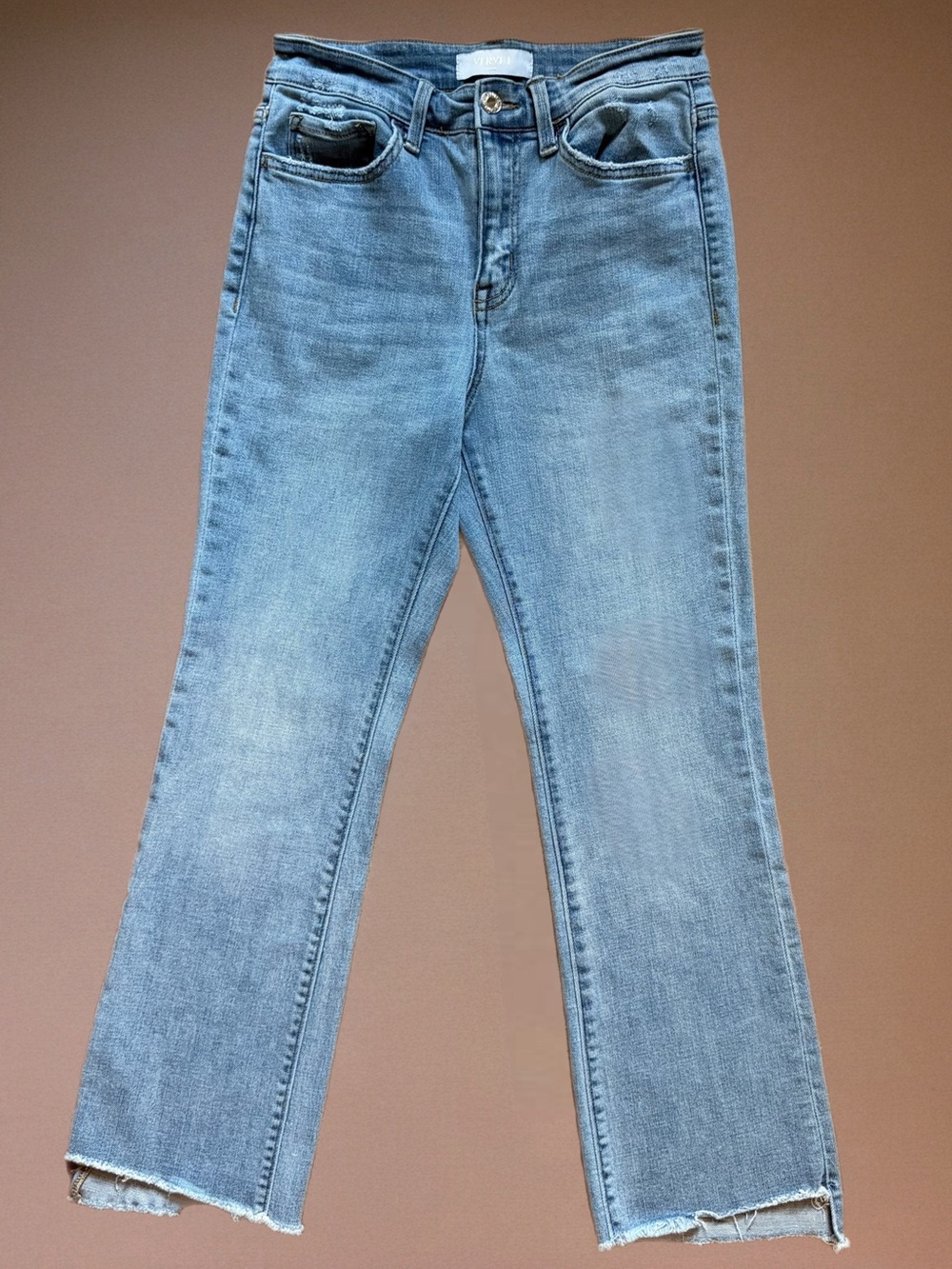 VERVET High Rise Raw Hem Crop Flare Jeans Size 27 Light Wash - Picture 3 of 9